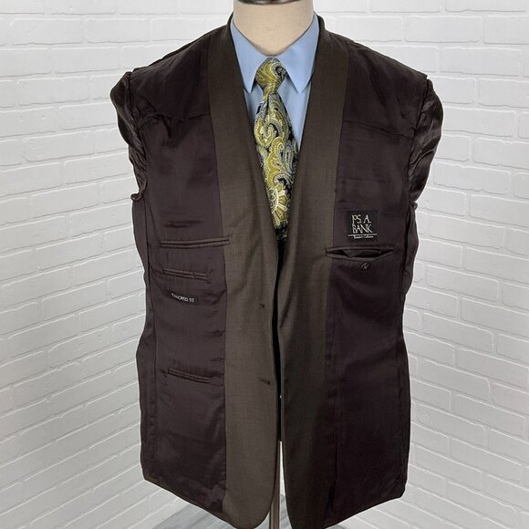 Jos A Bank Blazer Men 43R Brown Travelers Tailored Fit Classic Wool Suit Jacket - Picture 6 of 15